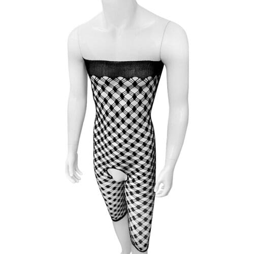 Sexy Bodystockings Sissy Mens Fishnet Open Crotch High Elastic Mesh Tights Lingerie Erotic Bodysuit Sleepwear Jumpsuit Teddies