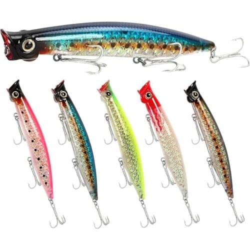 5Pcs 13.5g11cm Popper Fishing Lure 3DEyes Wobblers Lifelike Scale Coating Artificial Bait Treble Hook Barbed Carp Fishing Tackle