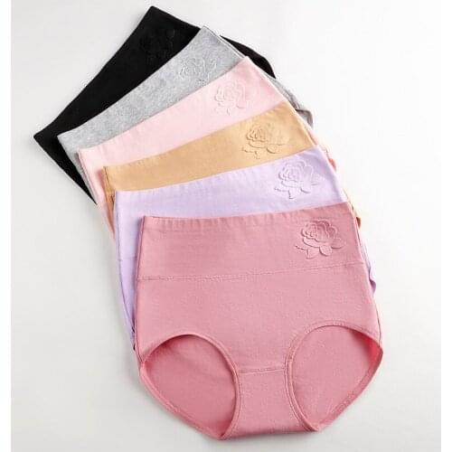 QA354 Plus Size Slimming Lingerie Panties Solid Casual Cotton Underwear Women High Waist Breathable Briefs 9 Colors