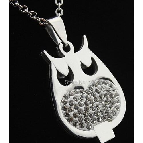 Stylish Stainless Steel Jewelry Clear Crystal Owl Pendant Chain Necklace Lucky Men Womens Jewellery Gift MN561