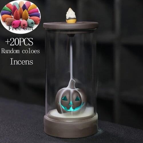 Halloween Pumpkin Light Led Color Changing Windproof Backflow Incense Burner Aromatherapy Censer Creative Home Decoration Gifts