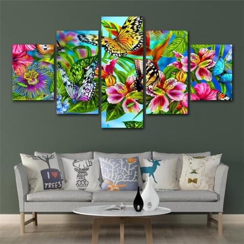 Yujohom Butterflies Flowers Diamond Embroidery,Multi-Panel Painting Full Drill Cross Stitch Mosaic Diamond Painting 5 Pcs/set