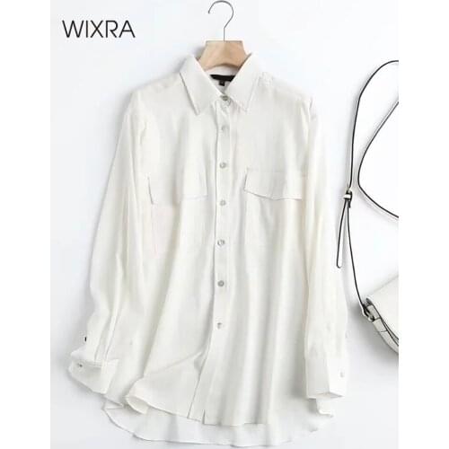 Wixra Full Sleeve Blouse Women Turn-Down Collar Casual High Street Shirts Clothes Blusas Pockets Summer Tops