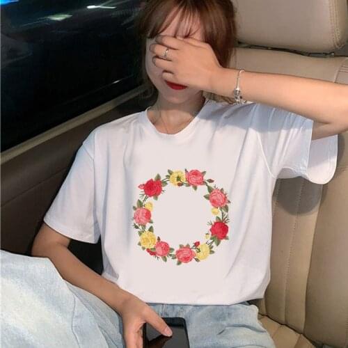 Womens Wreath T-shirt Flowers Garland Painted clothes ladies short sleeve Kawaii Tees top graphic T-shirt printing T-shirt fema