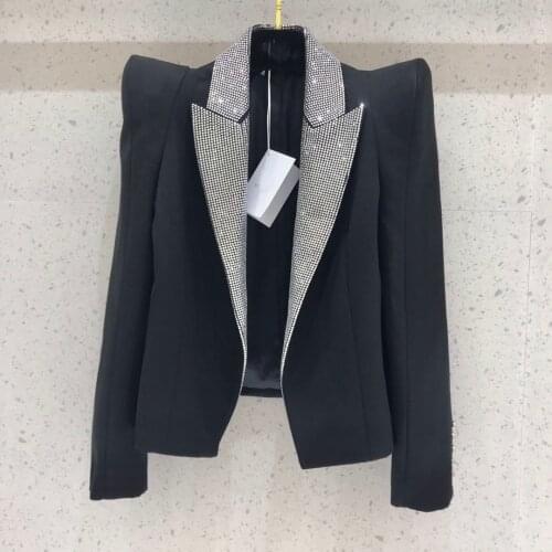 Top 2021 Spring Quality Women Diamonds Shoulder Pad 100% Wool Blazer Jacket For Ladies Luxury Coat Ddxgz2v 1.22
