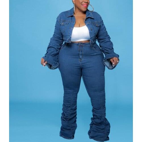 Women Denim Jeans Sets Outfits Autumn Winter New 2021 Jackets Outwears Fashion Elegant High Street Wear 2 Pieces Matching Sets