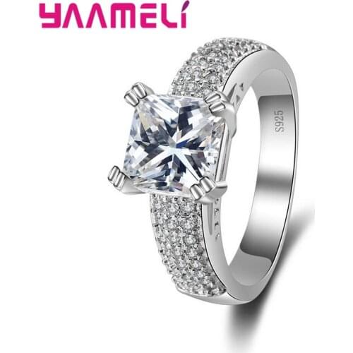 Top Quality Shinning White Cubic Zirconia Crystal Girls Jewelry 925 Silver Fashion Finger Ring Bijoux For Engagement