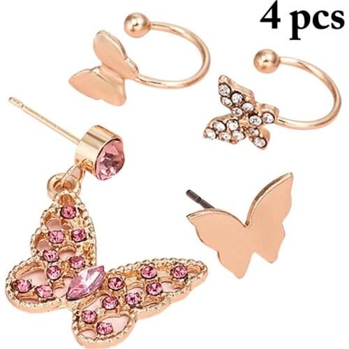 4Pcs/Set Butterfly Decor Earrings Fashion Stud Earrings Non Pierced Earrings For Women Jewelry Accessories