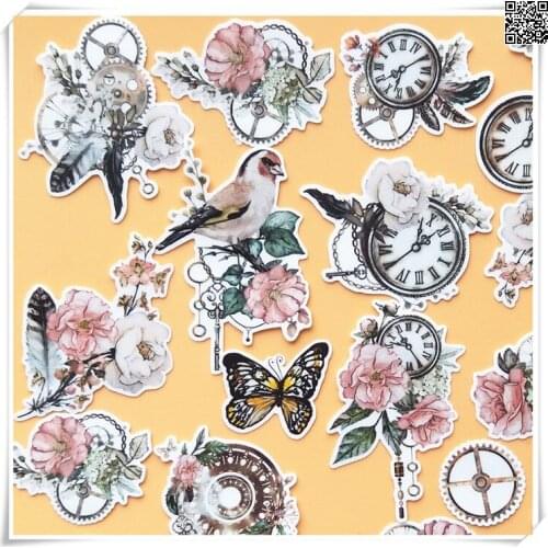 40pcs retro clock cartoon photo album scrapbook waterproof decoration sticker DIY handmade gift scrapbook sticker