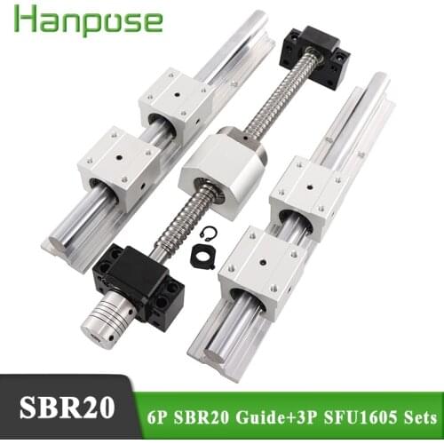6 linear guide rails SBR20 +12pcs SBR20UU+3pc Ballscrew SFU1605 with ballnut+BK12 BK12 +coupler 6.35*10 for CNC Milling Machine