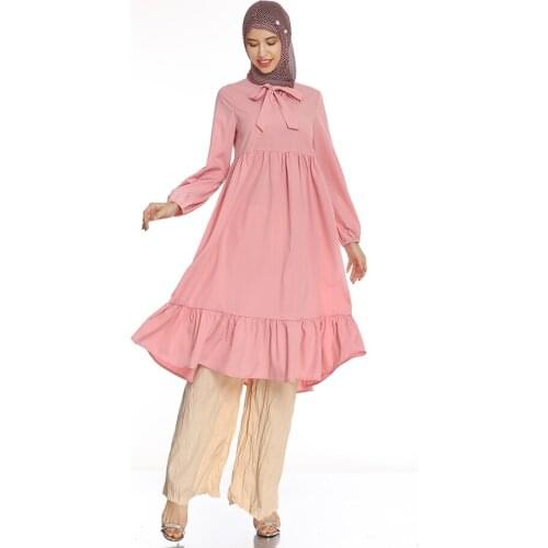 Arab Muslim Women Two-piece Ruffle Long Sleeve Blouse Dress Pants Casual Loose Islamic Abaya Sets Ramadan Robe Kaftan Clothing