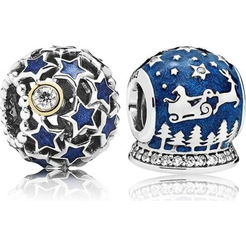 Baofu 925 Sterling Silver Beaded Blue Christmas Night Starry Sky Suitable For Original Ladies Bracelet DIY Gift High Jewelry