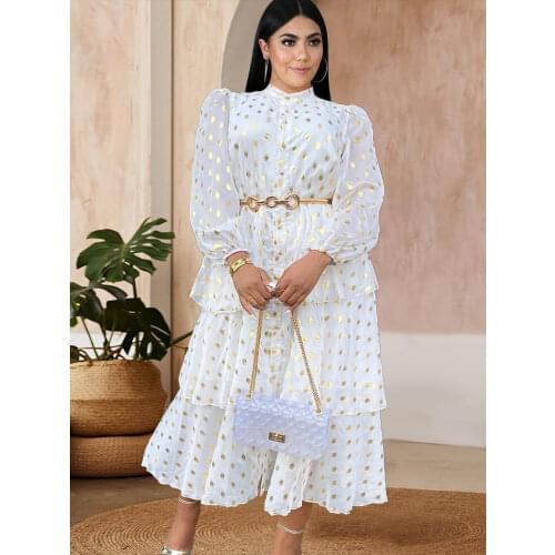 White Plus Size Dresses Polka Dot See Through Long Sleeve Ball Gowns Mid Length Chiffon Elegant Women Autumn Fashion Dress 3XL