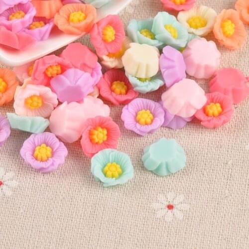 50PCS mix color flower Resin beads Scrapbook Craft 12mm DIY buttons phone decor Headwear accessories No Hole CP1971