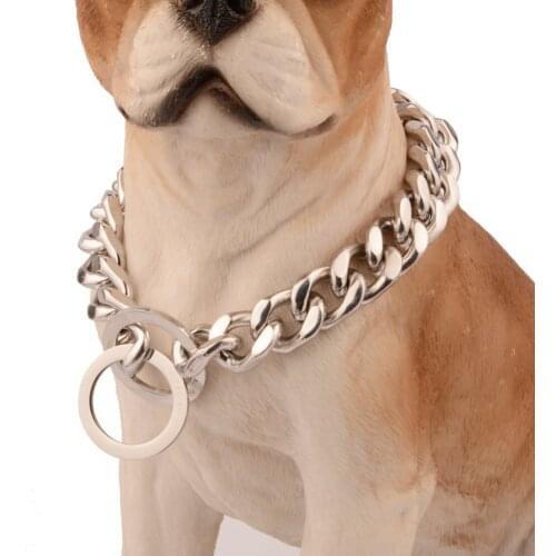 12/15mm Wide Strong Silver Stainless Steel Choker Dog Chain Explosion-proof Anti-bite Pet Dog Collars for Large Dogs Pitbull