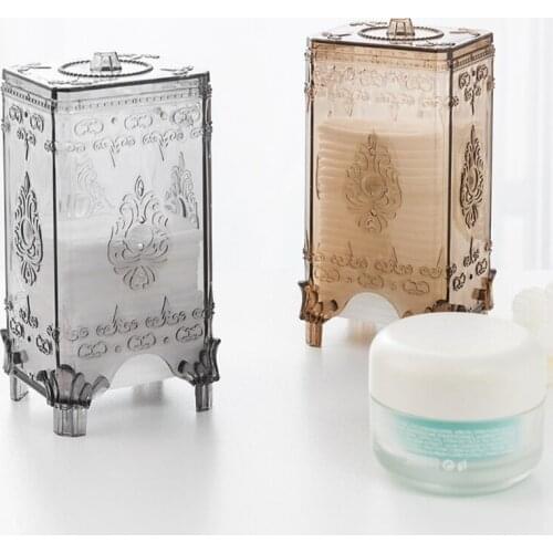 QX2E European Style Cotton Pads Holder Dispenser Vintage Makeup Cosmetic Nail Remover Pad Clear Storage Box Case Organizer with