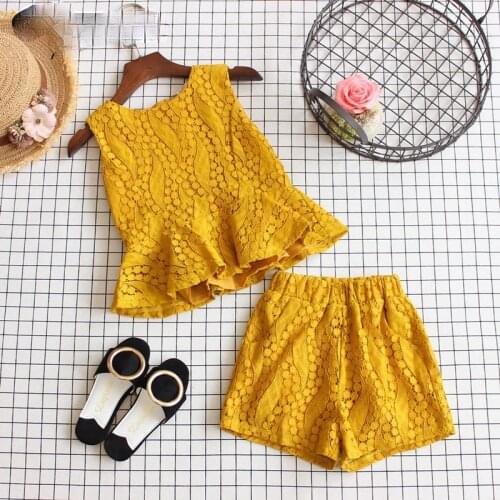 Kids Clothes Summer Toddler Flower Hollow Out Top&shorts Baby Girls Clothing Set Korean Fashion Children Outfits Set