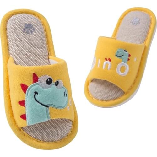 Toddler Kids Winter Slippers Girls Shoes Cotton Linen Warm Cute Dinosaur Animal Home Shoes Slippers Kids Hotel Zapatillas Nino