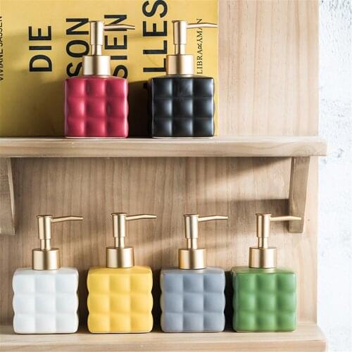 Nordic Bathroom Soap Dispenser 220ml Ceramic Square Shampoo Bottles Hotel Home Hand Sanitizer Empty Refill Storage Sub-bottle