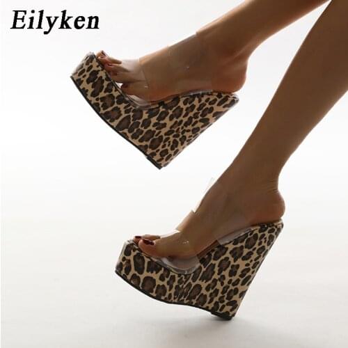 Eilyken Size 35-42 PVC Transparent Women Slippers Fashion Sexy Leopard grain Thick Bottom Platform Wedge Sandals Woman Shoes