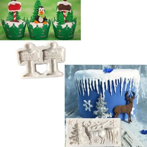North Pole Candle And Merry Christmas Tree Elk Snowflake Icicle Cake Mold Chocolate Mold for the Kitchen Baking Cake Tool DIY S