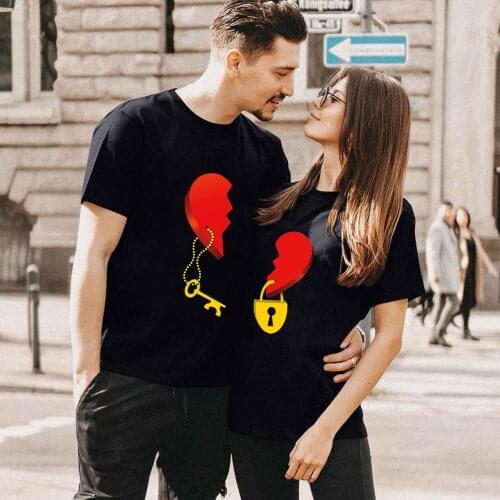 Couple Tshirt Men and Women Lovers Key Print Short Sleeve Sweet Graphic Tees Tops Casual Streetwear 2021 Valentines Clothes