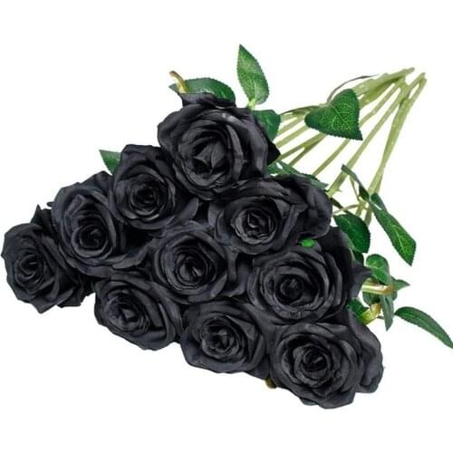 Black Rose Artificial Flower Single Branch Feel Dandelion Flower Home Decor Halloween Christmas Party Simulation Silk Flowers