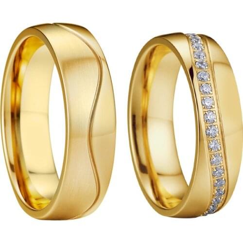 Fine Jewelry Wedding Band Anniversary ring men Gold Color cubic zirconia Alliances Engagement couple rings for women