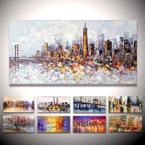Mintura Hand Painted New York Building Picture Abstract Modern Palette Knife Oil Painting On Canvas Living Room Wall Art Decor
