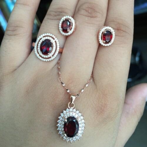 KJJEAXCMY boutique jewels 925 pure silver inlaid with natural garnet pendant ring 2 sets three-dimensional hollow new classic an
