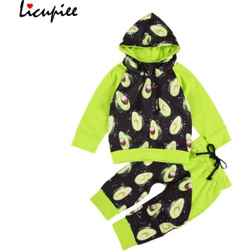 Kids Baby 2-piece Outfit Set Long Sleeve Avocado Print Hoodie+pants Set for Kids Boys Girls 1-6 Years