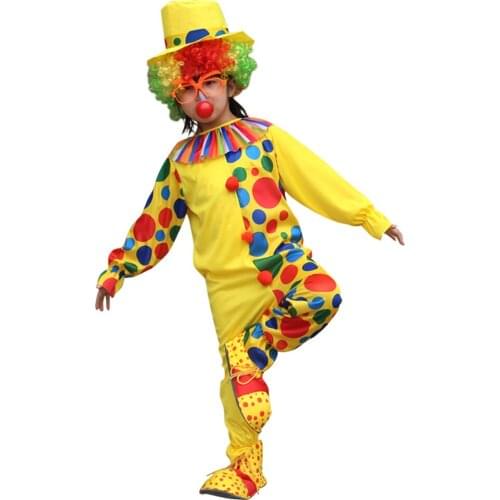 Circus Clown Costume Comedy Dots Kids Outfit Stage Performer Funny Fancy Dress With Hat