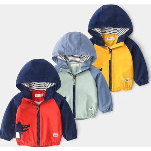 Baby Boys Hooded Jackets 2020 Spring Autumn New Toddler Cartoon Dinosaur Casual Coats Outwear Kids Boys Casual Stripe Jackets