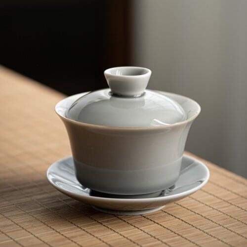 Ice Gray Glaze Lid Bowl Japanese Style Handmade Ceramic Gaiwan Large Tea Cup Tea Bowl Kung Fu Tea Set Tea Maker Chinese Gaiwan
