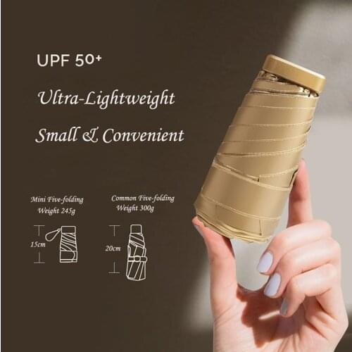 Mini Umbrella, Five Folding Ultralight Flat Parasol(Titanium Coating Anti-UV, Sun Protection,Pocket Size) For Outdoor Activities