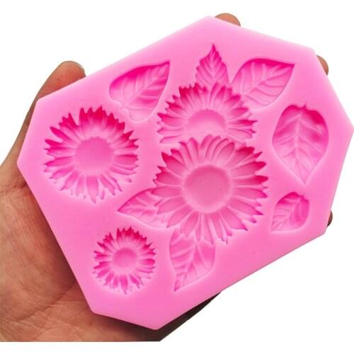 1PC Candy Cake Silicone Mold Sunflower Flower Leaves Garden Floret Candy Soft Clay Drops Accessories cake stand