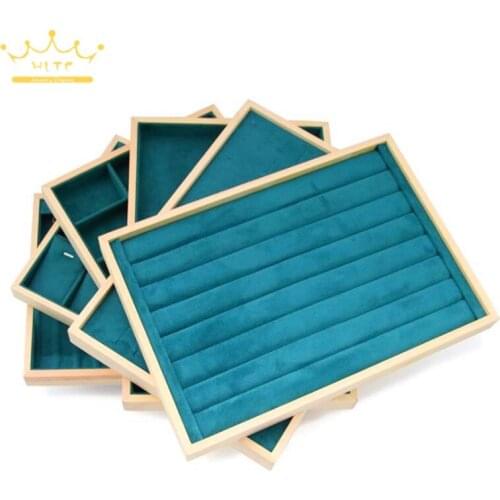 Microfiber Green Log Jewelry Tray Solid Wood Jewelry Tray Necklace Stand Display Earring Cards Jewelry Organizer