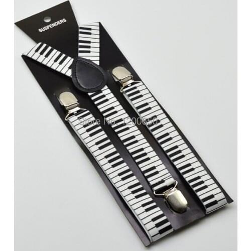 Women Unisex Piano Key Board Pattern Suspender Clip-on Braces Elastic Braces Men Suspender Y- back Suspenders 2.5*100cm