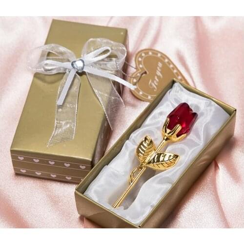 Romantic Wedding Gifts Multicolor Crystal Rose Favors With Colorful Box Party Favors Baby Shower Souvenir Ornaments For Guest SN