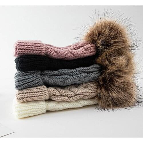 Hats For Children Autumn Winter Hats Big Hairball Soft Thicken Knitting Twist Stripes Girl Keep Warm Cover Head Cap Beanie Hats