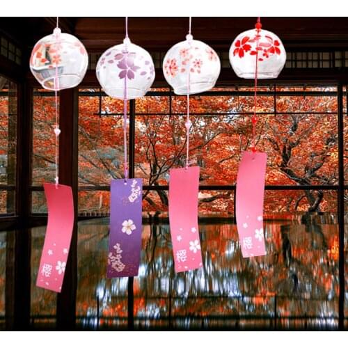Glass Wind Chimes Japanese Style Painted Holiday Bedroom Pendant Garden Decoration 1/4 PCS Wind Bells Glass Pendant Decorations