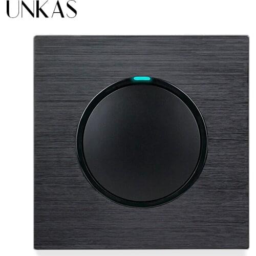 UNKAS 1 2 3 4 Gang 1 / 2 Way Luxus Black Aluminum Panel Random Click On / Off Wall Light Switch With LED Indicator 86mm*86mm