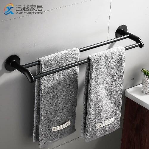 Towel Hanger Bars 30-60CM Punch-Free Black Aluminum Wall Mounted Single Shower Holder Clothes Hanging Rack Bathroom Accessories