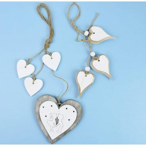Vintage Wood Craft Heart Pendant Hanging Ornament Wedding Favors Valentines Day Decoration Supplies