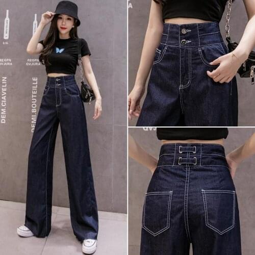 High Wiasted Women Jeans Wide Leg Denim Clothing Blue Streetwear Vintage Quality Harajuku Straight Pants Mom Fashion Trousers