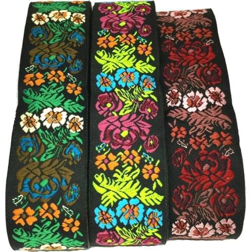 ZERZEEMOOY NEW 33mm 10 Yard/roll High quality Woven Jacquard Ribbon black background colour green flowers diy ribbon