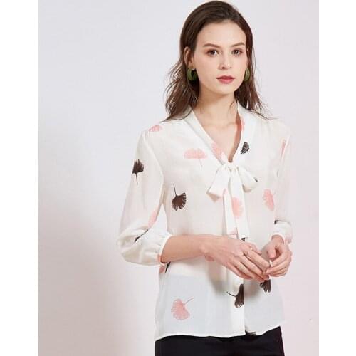 Womens Blouses and Tops Silk white leaves Floral Office Formal Casual Shirts Plus Large Size Spring Summer Sexy Haut Femme