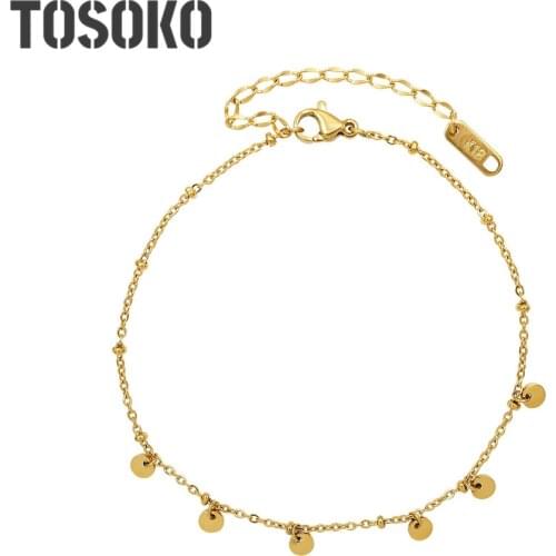 TOSOKO Stainless Steel Jewelry Wafer Tassel Anklet Womens Fashion Foot Chain Beach Accessories BSS113