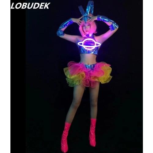 Female Festival Light LED Cosplay Costume Future Technology Dance Performance Clothes Bar Nightclub Lead-dancer Show Stage Wear