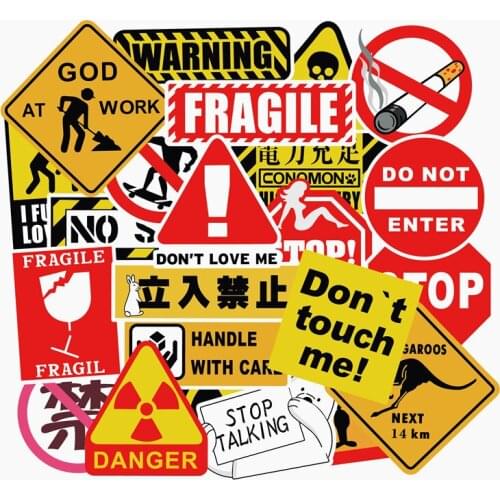 100Pcs Warning Signs Stickers for Laptop Motorcycle Bike Luggage Guitar Home Decor DIY Danger Banning Reminder Funny Sticker